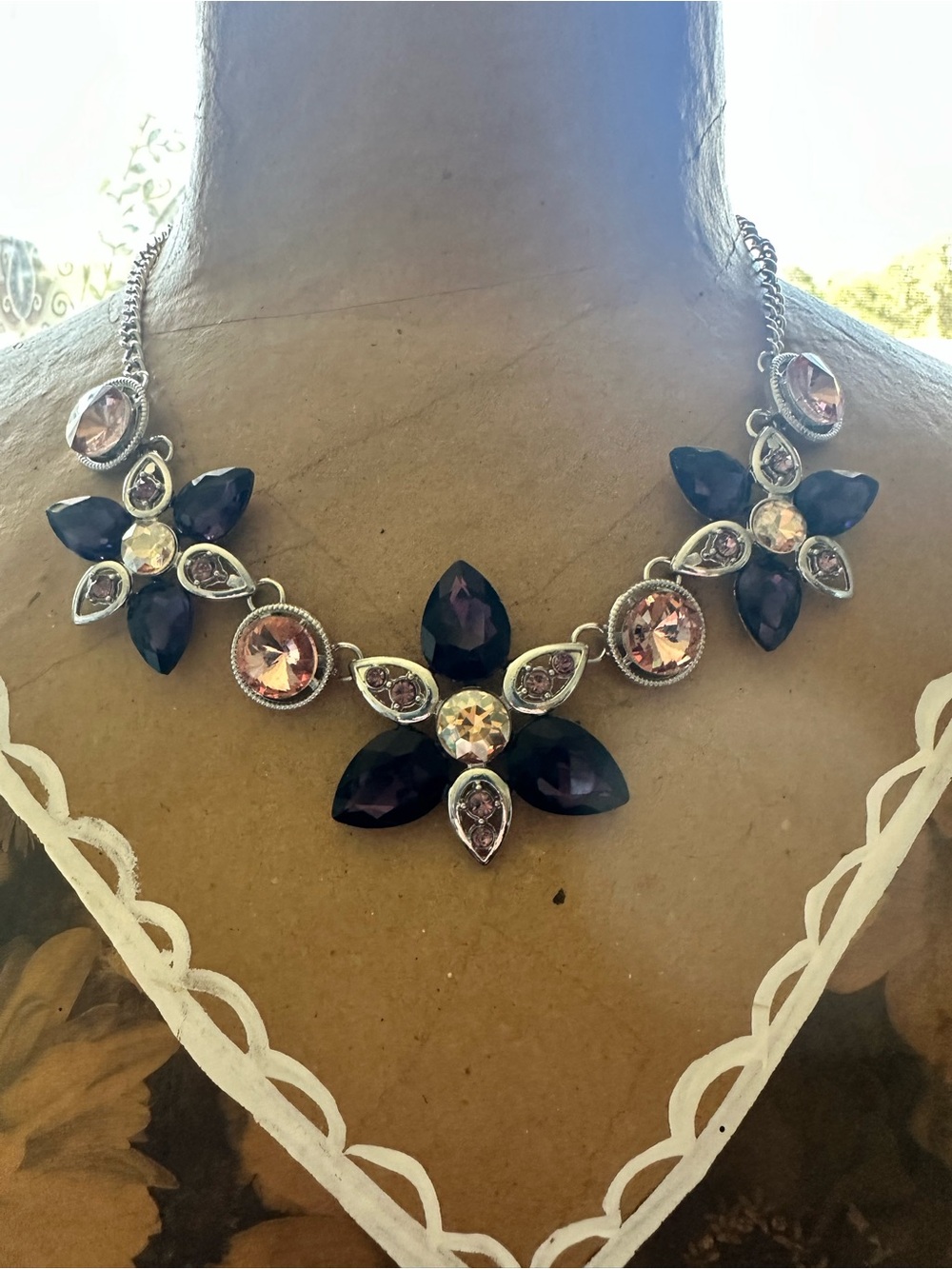 Source Unknown Purple and Pink Floral Crystal Necklace